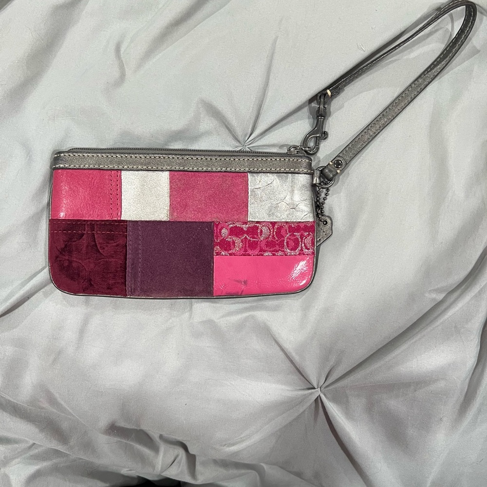 Authentic Patchwork Pink And Silver Wristlet - image 2